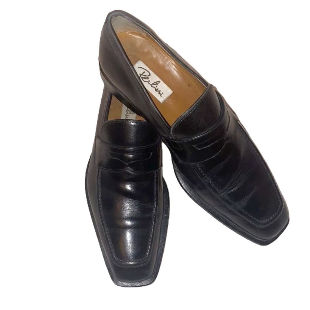 Pertini Black Leather Penny Loafers Men's EU 42 | Dress Shoes Chisel Toe